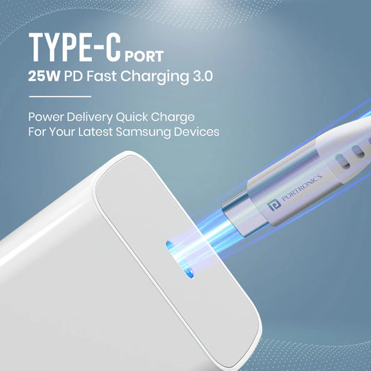 Adapto 25 Pro 25W Type C Wall Charger | Type C to Type C Fast Charging Cable |Type C PD Output | Over Charge Protection