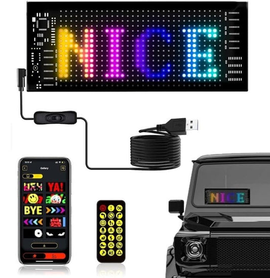 AutoBiz Flexible Waterproof DIY Customizable LED Matrix Panel Display Screen Sign Board with Mobile Application and Remote Control for Cars, Home, Office, Shops etc (Multicolor, Small- 17x7 Cm)
