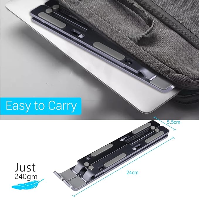 Portable Laptop Stand with Adjustable Height, Foldable, OverHeating Protection for Laptops & MacBooks (Grey)