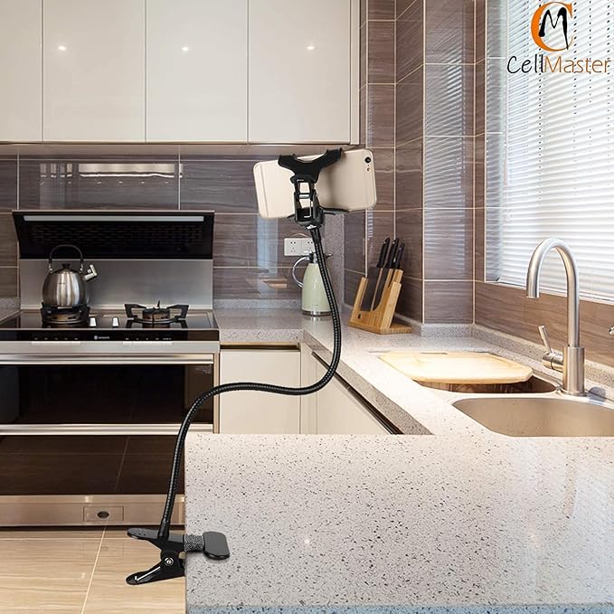 Metal 360 Degree Flexible Portable Foldable -Lazy Stand Bracket Cell Phone Holder/Gooseneck Long Arm Clip Mobile Stand for Table Mobile Stand for Bed Office