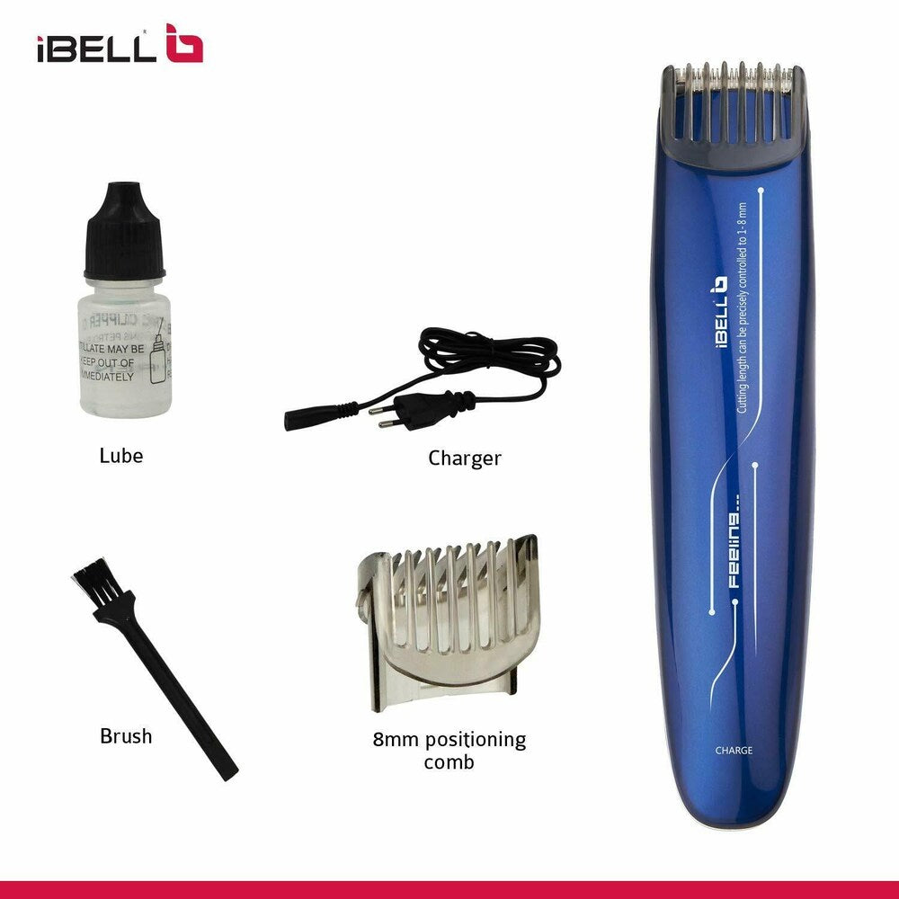 iBELL 2YEAR WARRANTY T8110 Cordless Rechargeable Trimmer, Moustache/Hair Clipper, 45 Minutes Run Time, Stainless Steel Blade and 8mm Precisely Controlled Cutting Edge For Men (Nebula Blue)