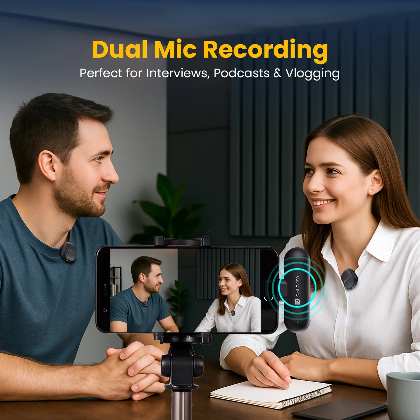Portronics Vlogmate One Ai Powered Wireless Microphone For Noise Reduction,Type C Input Microphone