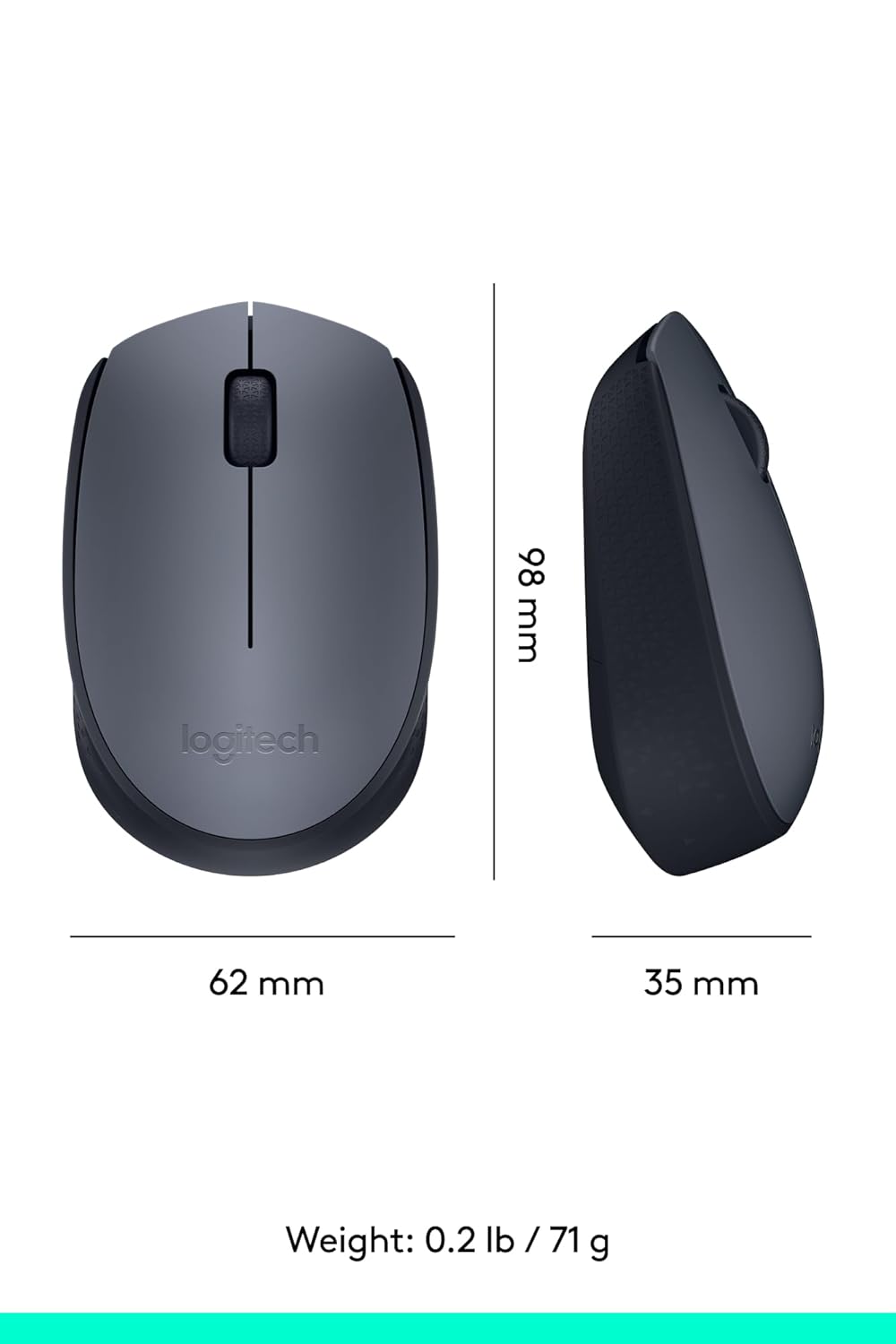 Click to see full view Logitech M170 Wireless Mouse, 2.4 GHz with USB Mini Receiver, Optical Tracking, 12-Months Battery Life, Ambidextrous PC/Mac/Laptop - Grey/Black