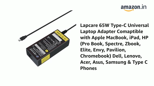 Lapcare 65W Type-C Universal Laptop Adapter Comaptible with Apple MacBook, iPad, HP (Pro Book, Spectre, Zbook, Elite, Envy, Pavilion, Chromebook) Dell, Lenovo, Acer, Asus, Samsung & Type C Phones