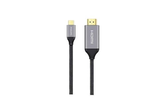 PHILIPS SWV5431 Type C to HDMI Cable - 4K UHD 2160p, 60Hz Video Signal, Smooth Image, High-Speed Data Transfer, Compatible with Type C Devices, Durable Metal Casing with Braided Cable (Black)