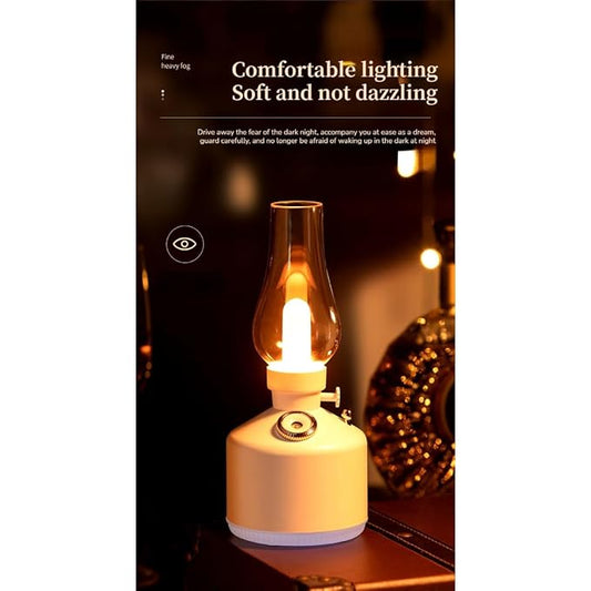 Retro Air Humidifier Vintage Lamp Night Light Nano Mist Sprayer Aromatherapy Diffuser USB Rechargeable Portable Air Humidifier 1200mAh Wireless Aromatherapy Diffuser Auto Shut Off Type C 280ML (White)