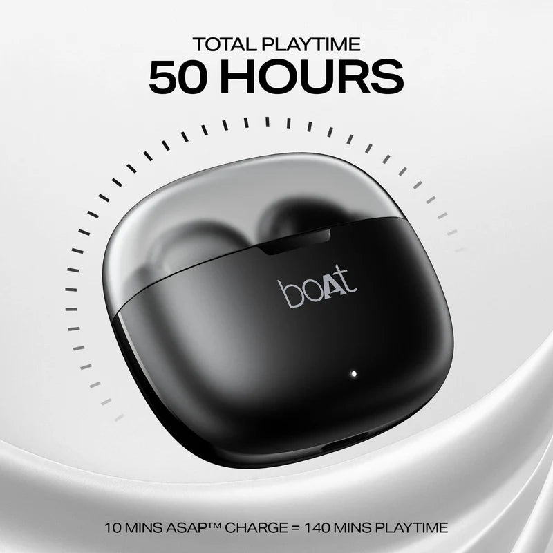 boAt Airdopes 212,Translucent Lid, 50H Battery,ENx Tech, Stream Ad Free Music via App Bluetooth  (Noir Black, In the Ear)