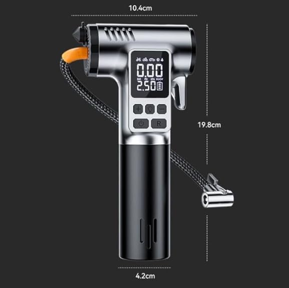 RAZEX Portable Tire Inflator with Digital Display, Emergency Window Breaker, SOS Lighting System, 250 PSI, Rechargeable Air Compressor