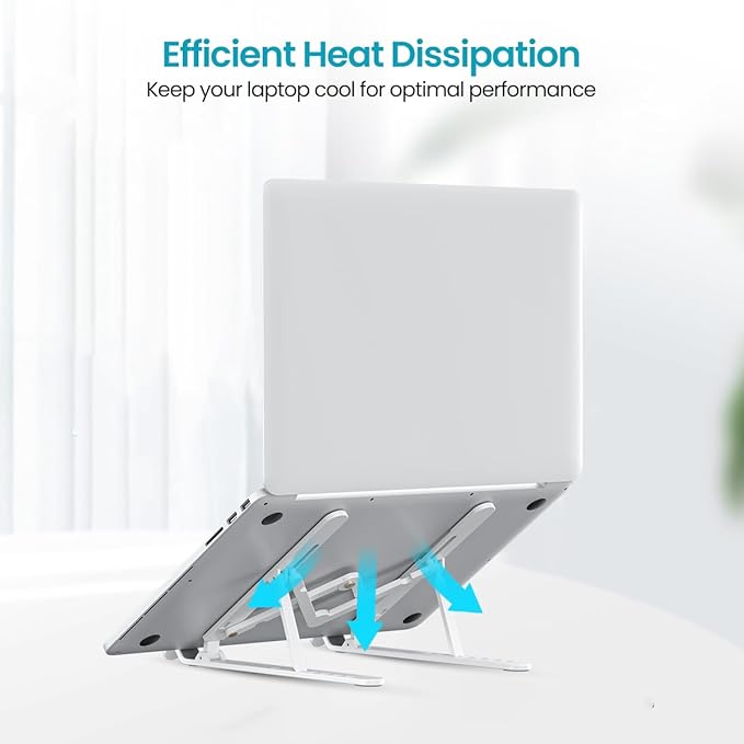 Foldable Laptop Stand with Adjustable Heights, Anti-Slip Silicone Pads, Collapsible Design, 5 kg Max Weight, ABS Build, Portable & Lightweight Holder Riser (White)