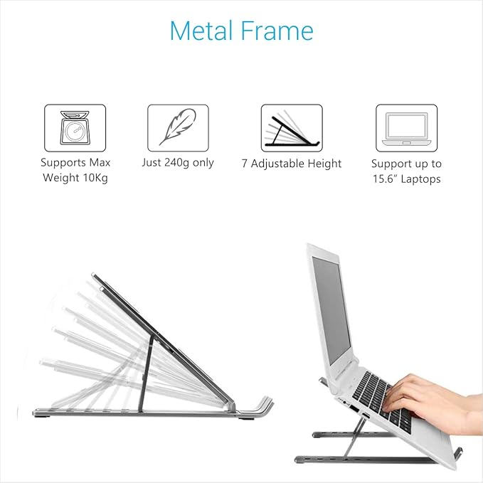 Portable Laptop Stand with Adjustable Height, Foldable, OverHeating Protection for Laptops & MacBooks (Grey)