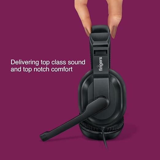 FINGERS S10 Wired Headphone On-Ear with Built-in Adjustable Mic (Crystal Clear Sound, 40 mm Powerful Drivers, Single 3.5 mm Connector for Mobile Phones) - Black