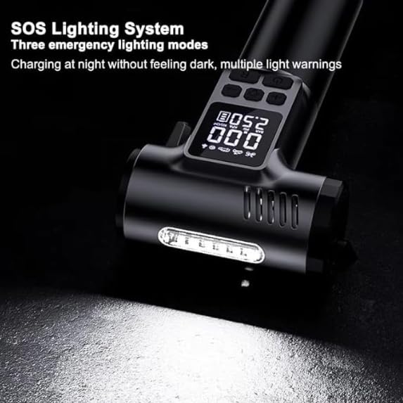 RAZEX Portable Tire Inflator with Digital Display, Emergency Window Breaker, SOS Lighting System, 250 PSI, Rechargeable Air Compressor