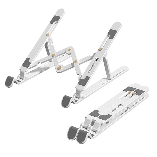 Foldable Laptop Stand with Adjustable Heights, Anti-Slip Silicone Pads, Collapsible Design, 5 kg Max Weight, ABS Build, Portable & Lightweight Holder Riser (White)