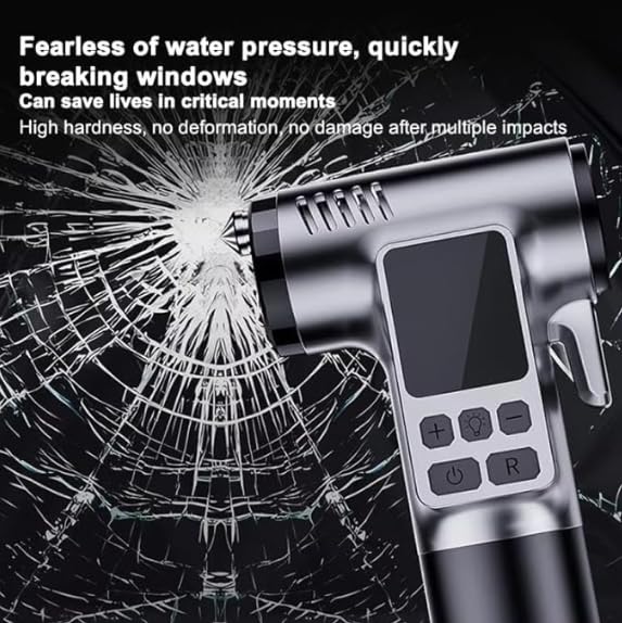 RAZEX Portable Tire Inflator with Digital Display, Emergency Window Breaker, SOS Lighting System, 250 PSI, Rechargeable Air Compressor