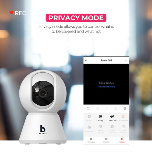 Beetel 3MP Full HD Smart Wi-Fi CCTV Home Security Camera|360° with Pan Tilt|View & 2-Way Talk|Motion Alert|Night Vision|Smart Tracking|SD Card (Upto 256 GB), Alexa & Google Support|CC3