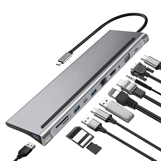 1Goal USB C Docking Station 12 in 1 Triple Display USB C Hub with 4K HDMI, VGA, DP, USB3.0/2.0 USB-C, Gigabit Ethernet,Card Slots Compatible with MacBook, Dell, HP, Lenovo Laptops.and Type C Devices.