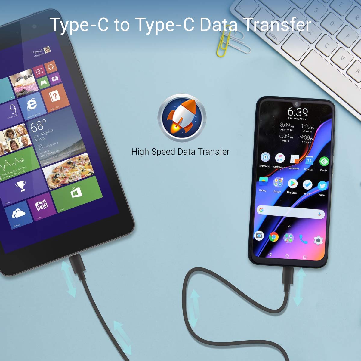 Portronics Usb Type-C To Type-C Cable For Smartphone (Black)