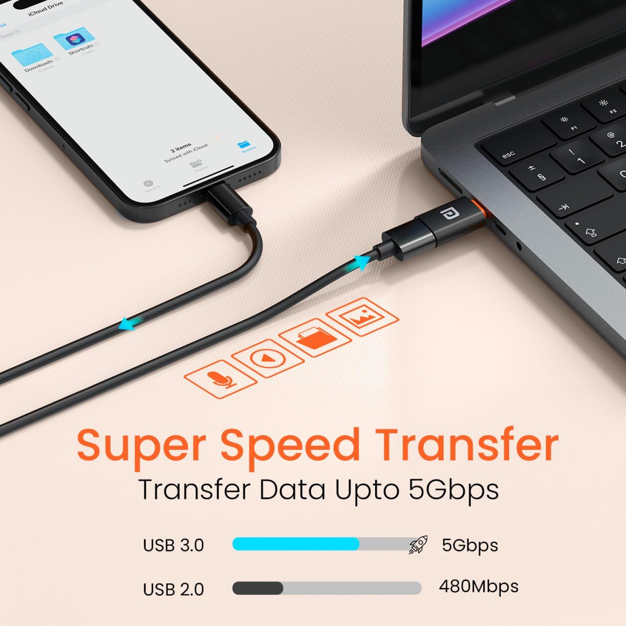 Portronics Bridge X USB 3.0 Type C Female to USB Male OTG Adapter, 5Gbps High Speed Data Transfer, Fast Charging, Compatible with Laptops, Tablets, Smartphone, Chargers and More Devices(Black)