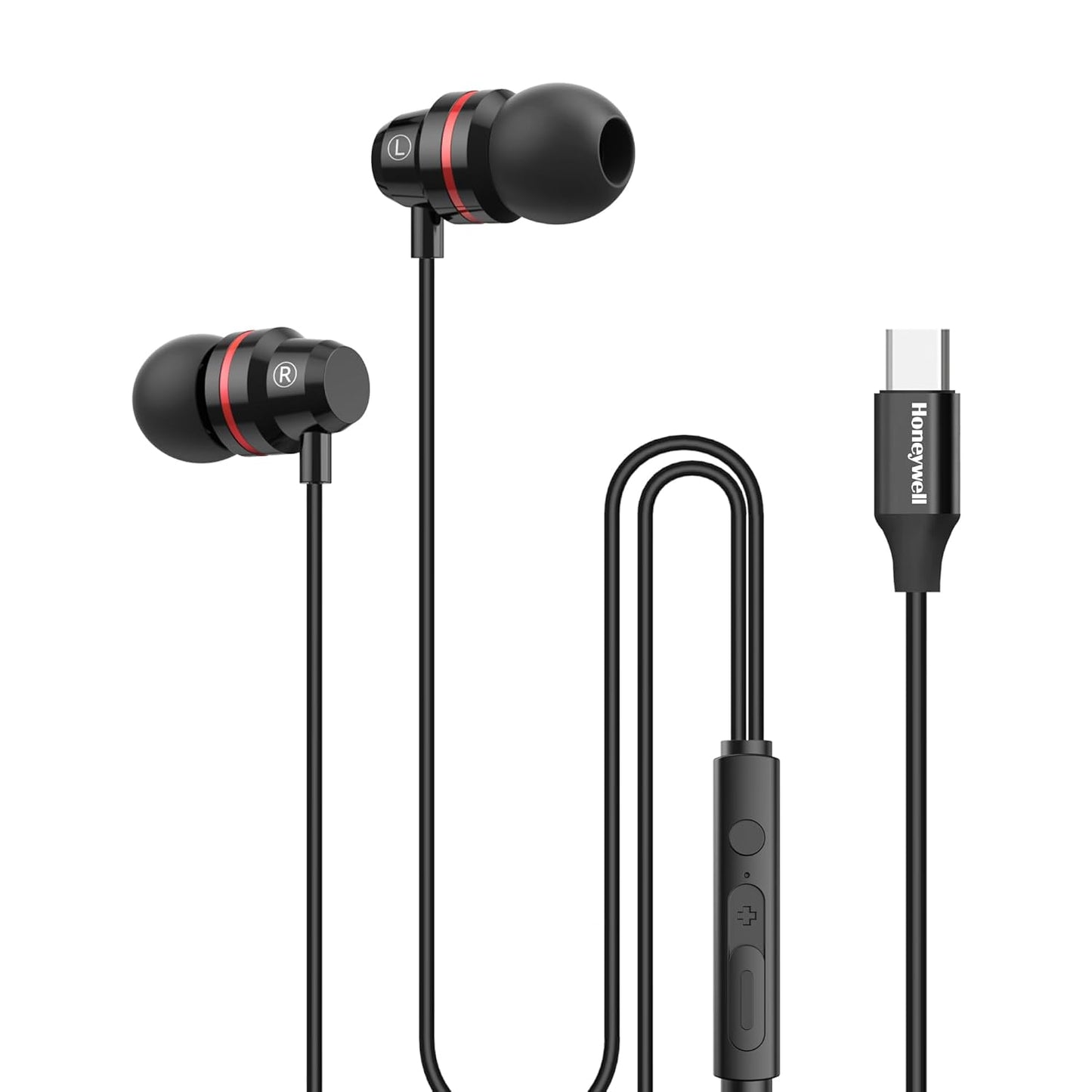 Honeywell Suono P60 Wired Earphones with Built in Mic, 10mm*2 Drivers, Passive Noice Cancellation, Deep Bass & Clear Sound, Ultra HD Mic Quality, Type C Compatible, Voice Assistant Enabled, 1.2 Mtr