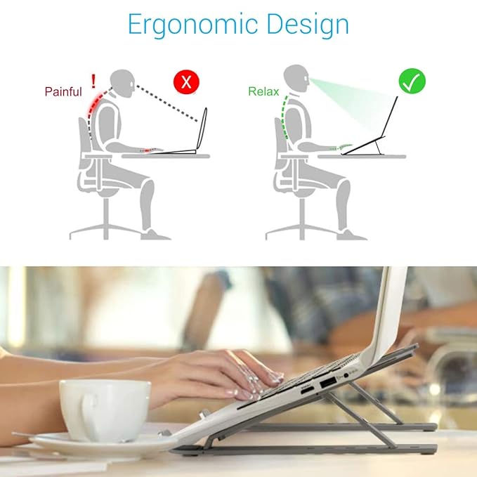 Portable Laptop Stand with Adjustable Height, Foldable, OverHeating Protection for Laptops & MacBooks (Grey)