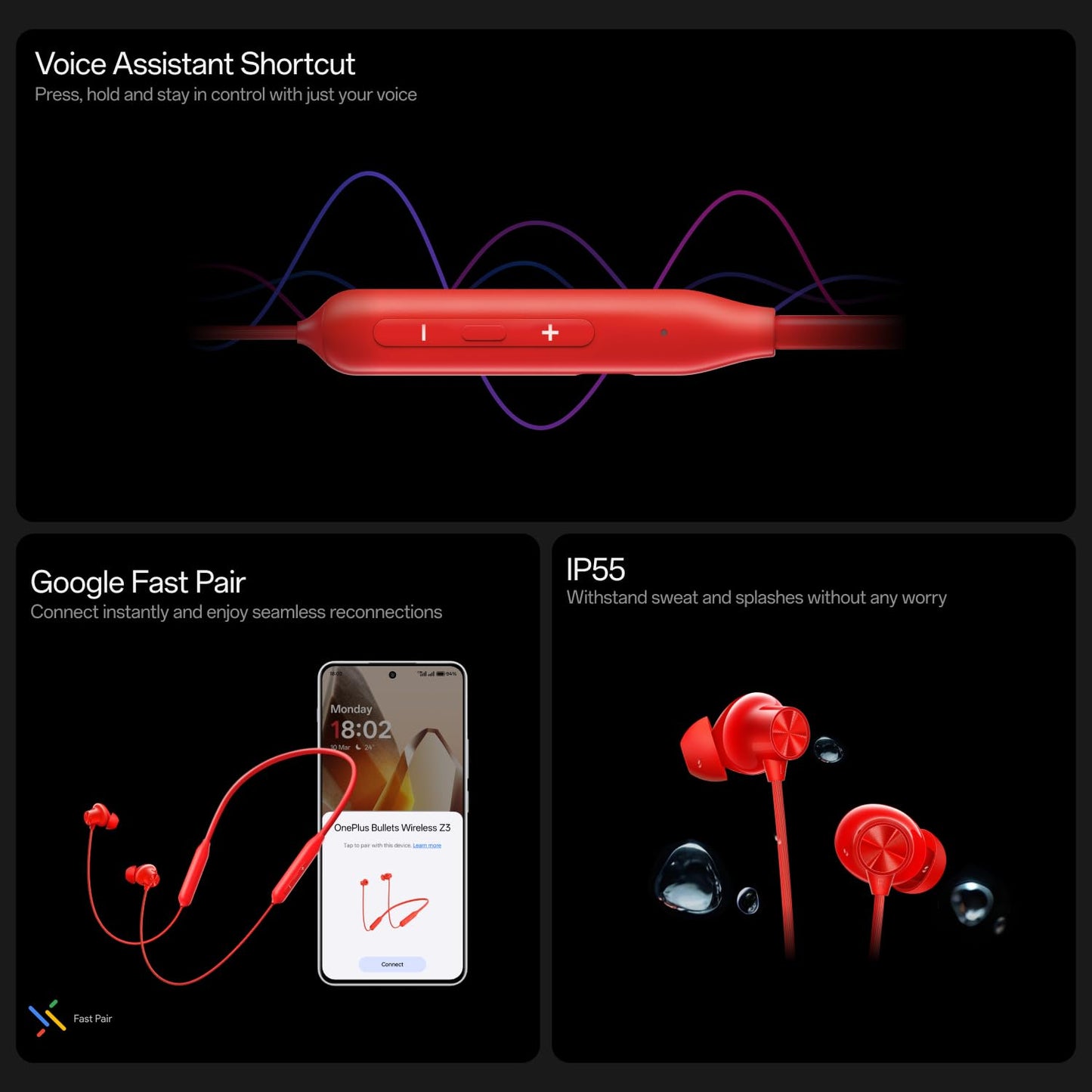 OnePlus Bullets Wireless Z3 in Ear Neckband with 12.4Mm Drivers, 3D Spatial Audio,10 Mins Charge for 27 Hrs Playback, AI Call Noise Cancellation, 4 EQ Preset, Dynamic Bass Enhancement & BT5.4, Black