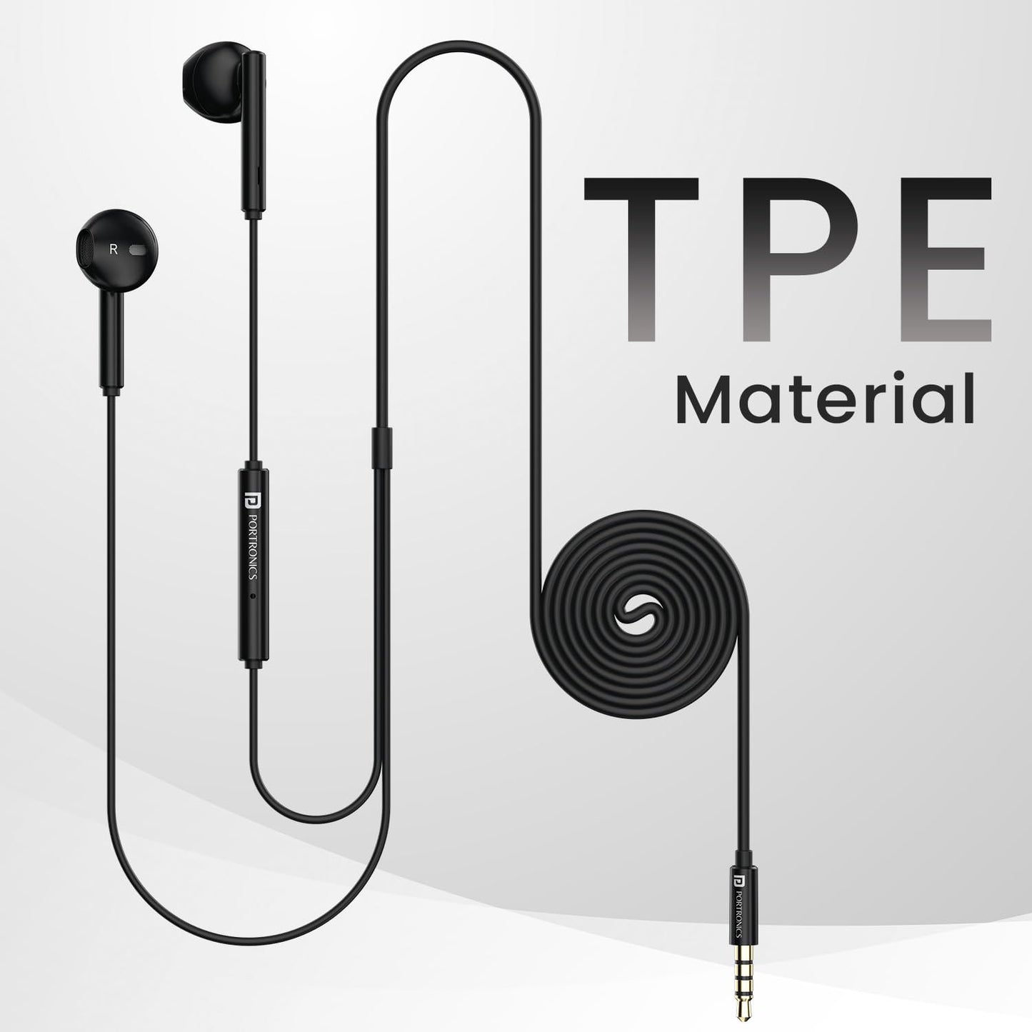 Portronics Conch Theta A in Ear 3.5mm Wired Earphones with In Line HD Mic, Powerful Audio, 14.2mm Dynamic Driver, Unique Earbuds Design, TPE Anti Tangle Wire,In line Controls,Wide Compatibility(Black)