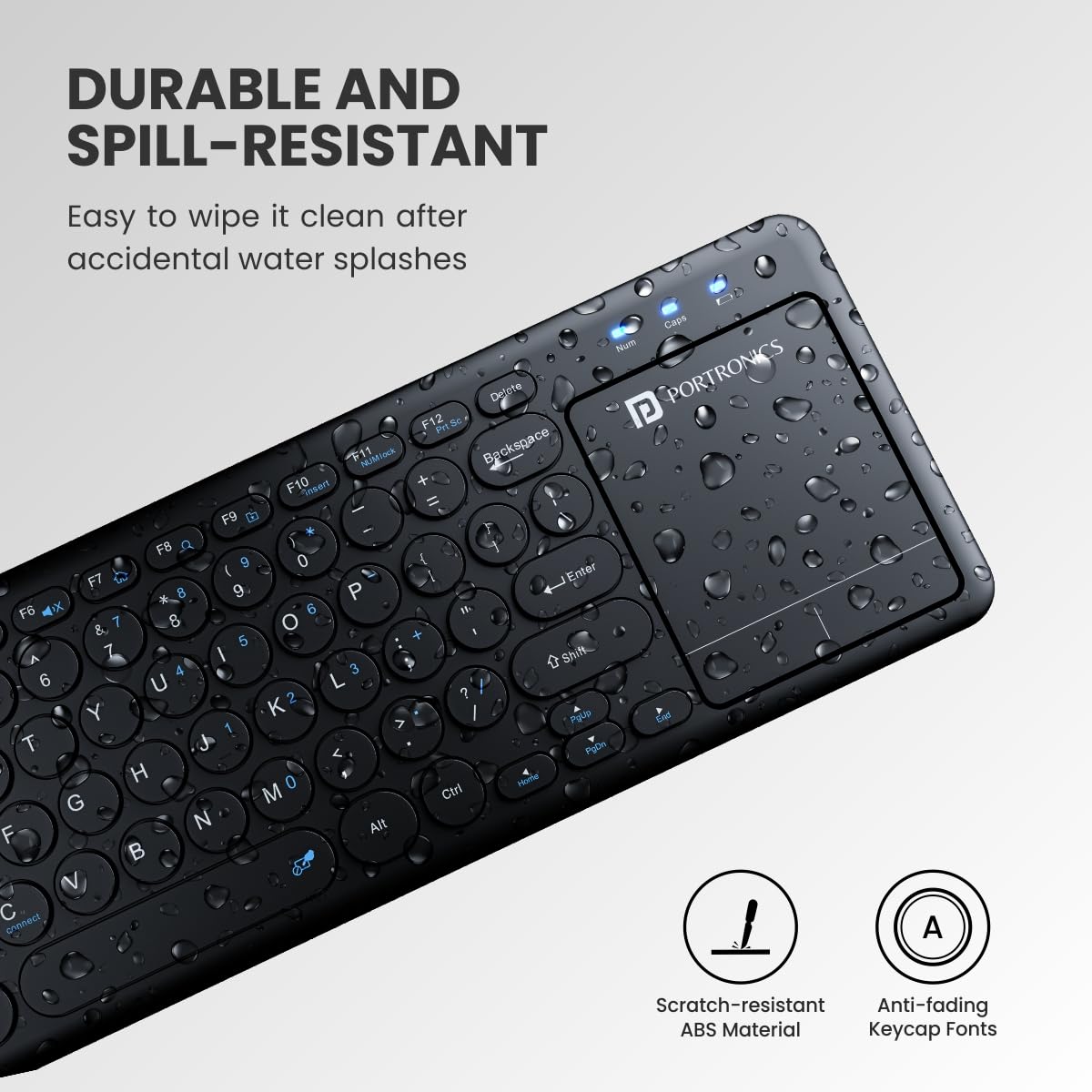 Portronics Bubble Pro Wireless Keyboard with Touchpad, Bluetooth & 2.4 GHz Dual Connectivity, Noiseless Keys, Connect Upto 2 Devices, Spill-Resistant Design (Black
