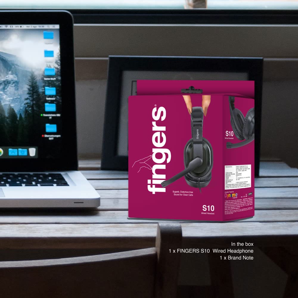 FINGERS S10 Wired Headphone On-Ear with Built-in Adjustable Mic (Crystal Clear Sound, 40 mm Powerful Drivers, Single 3.5 mm Connector for Mobile Phones) - Black