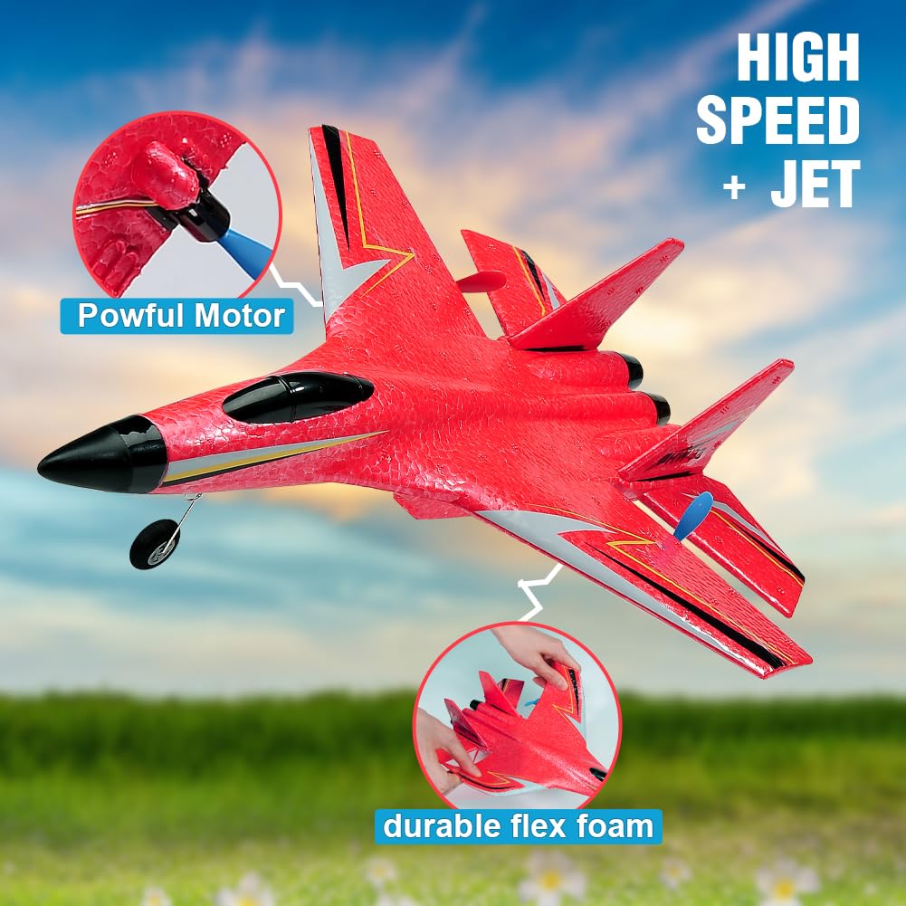 RIDAN Su-27 RC Airplane,2.4GHz 2 Channel Remote Control Plane with Gyro Night Lights and 2 Batteries, Easy to Fly for Adults, Beginners and Kids Toy Vehicle