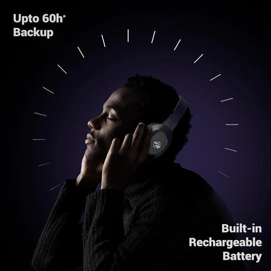 Zebronics Thunder NEO, Wireless Over Ear Headphone, Upto 60 Hours Backup, Gaming Mode, Dual Pairing, Rapid Charge, BT v5.4, AUX, 3 EQ Modes, ENC for Callling, Voice Assistant, Deep Bass (Blue) Visit the ZEBRONICS Store