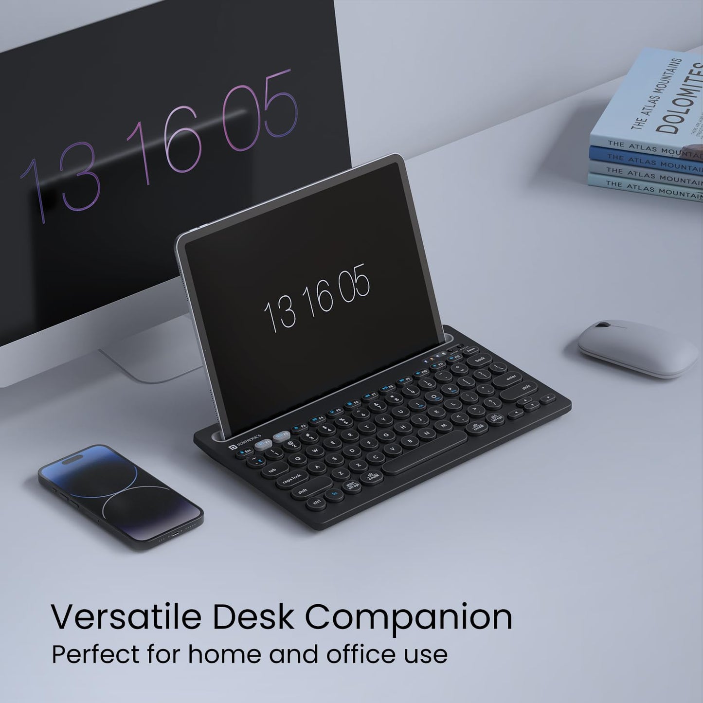 Portronics Bubble Dock Wireless Keyboard with Tablet Holder, Multi-Device Pairing, Rechargeable Battery,Dual Connectivity(2.4 GHz RF & Bluetooth 5.3v)