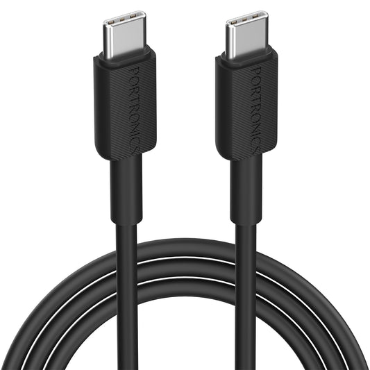 Portronics Konnect Link C1 Square 60W Type C to Type C Fast Charging PD Cable with 480Mbps Data Sync Compatible with Smartphones, iPhone 15 series, MacBook and Other Type C devices 1M Length(Black)