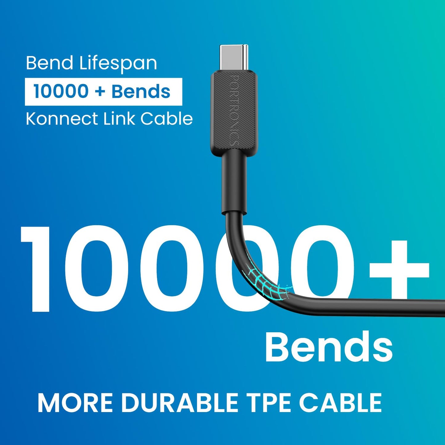 Portronics Konnect Link C1 Square 60W Type C to Type C Fast Charging PD Cable with 480Mbps Data Sync Compatible with Smartphones, iPhone 15 series, MacBook and Other Type C devices 1M Length(Black)