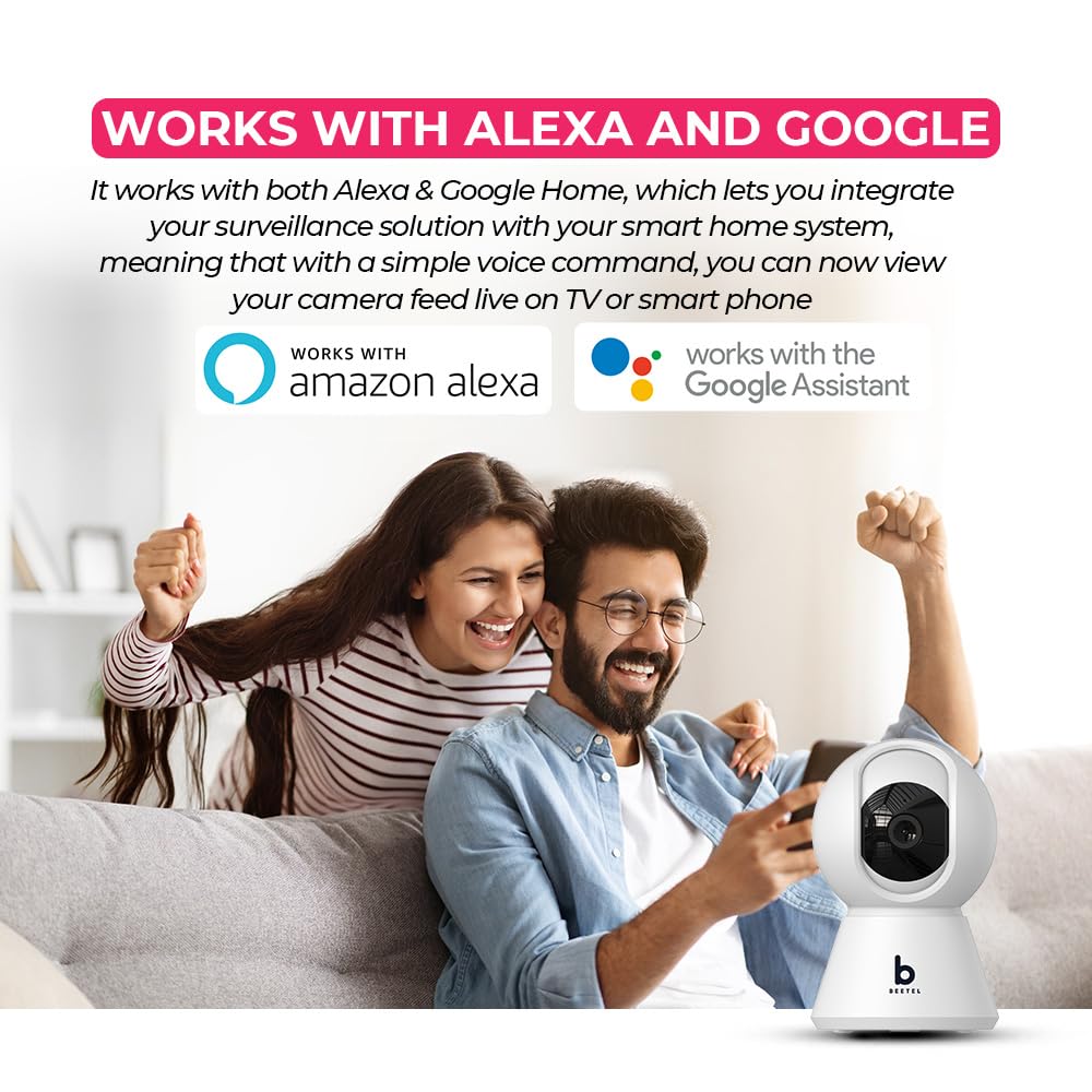 Beetel 3MP Full HD Smart Wi-Fi CCTV Home Security Camera|360° with Pan Tilt|View & 2-Way Talk|Motion Alert|Night Vision|Smart Tracking|SD Card (Upto 256 GB), Alexa & Google Support|CC3