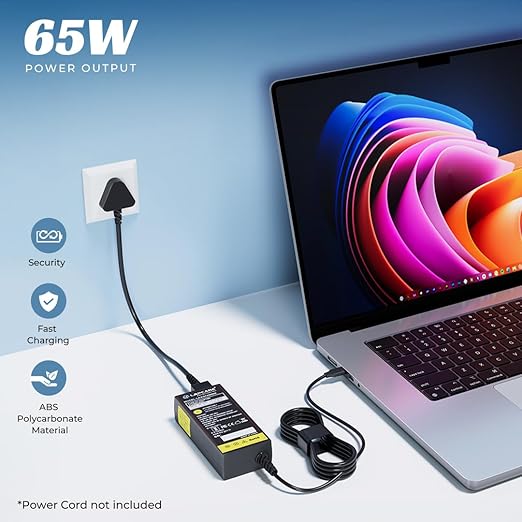 Lapcare 65W Type-C Universal Laptop Adapter Comaptible with Apple MacBook, iPad, HP (Pro Book, Spectre, Zbook, Elite, Envy, Pavilion, Chromebook) Dell, Lenovo, Acer, Asus, Samsung & Type C Phones