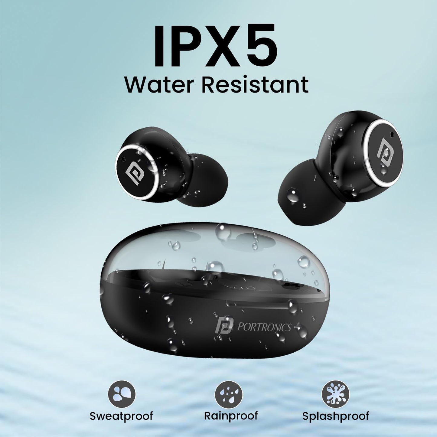 Portronics Harmonics Twins S13 in Ear True Wireless Earbuds with Mic, 24H Playtime, Game/Music Mode, Touch Control, 8mm Driver, Bluetooth 5.3v,IPX5 Water Resistance, Type C Fast Charging(Black)