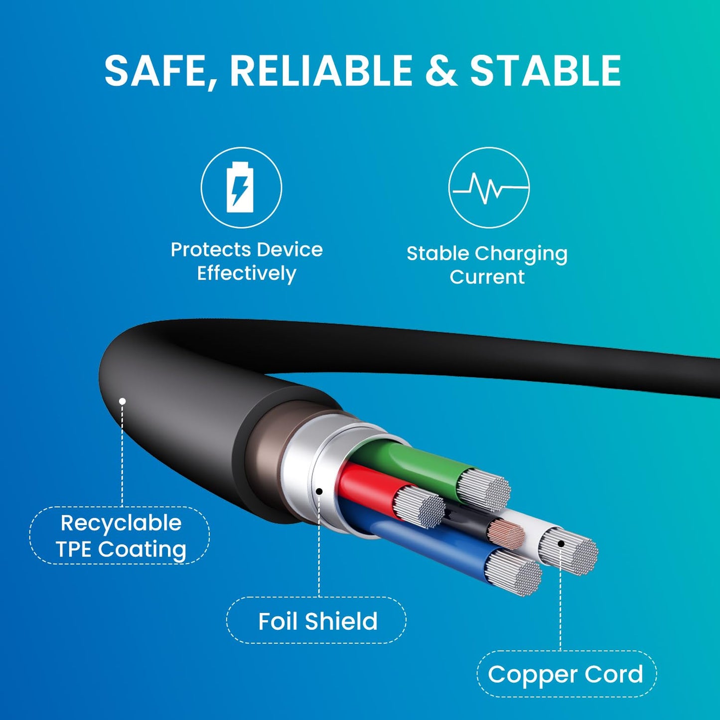 Portronics Konnect Link C1 Square 60W Type C to Type C Fast Charging PD Cable with 480Mbps Data Sync Compatible with Smartphones, iPhone 15 series, MacBook and Other Type C devices 1M Length(Black)