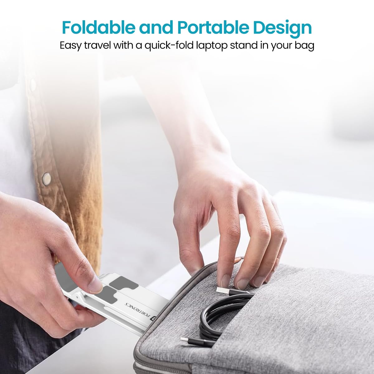 Foldable Laptop Stand with Adjustable Heights, Anti-Slip Silicone Pads, Collapsible Design, 5 kg Max Weight, ABS Build, Portable & Lightweight Holder Riser (White)