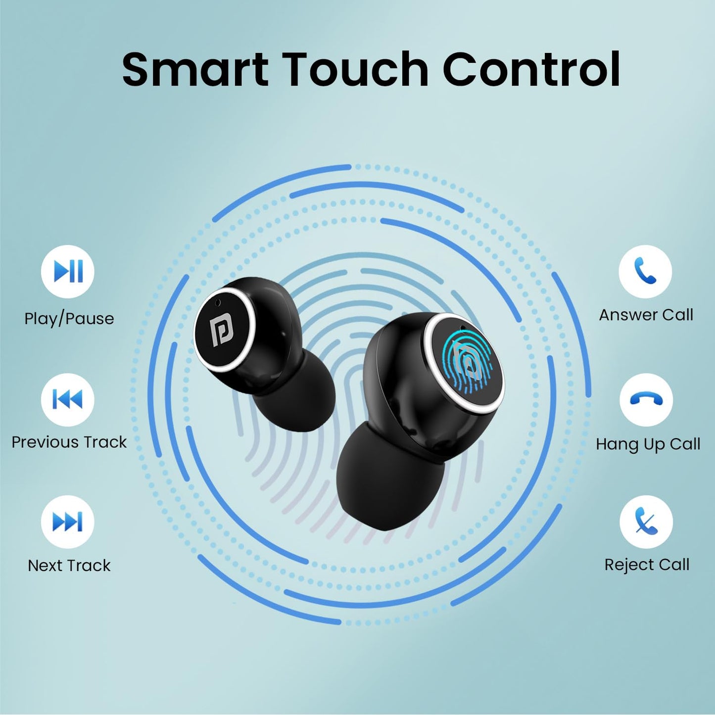 Portronics Harmonics Twins S13 in Ear True Wireless Earbuds with Mic, 24H Playtime, Game/Music Mode, Touch Control, 8mm Driver, Bluetooth 5.3v,IPX5 Water Resistance, Type C Fast Charging(Black)