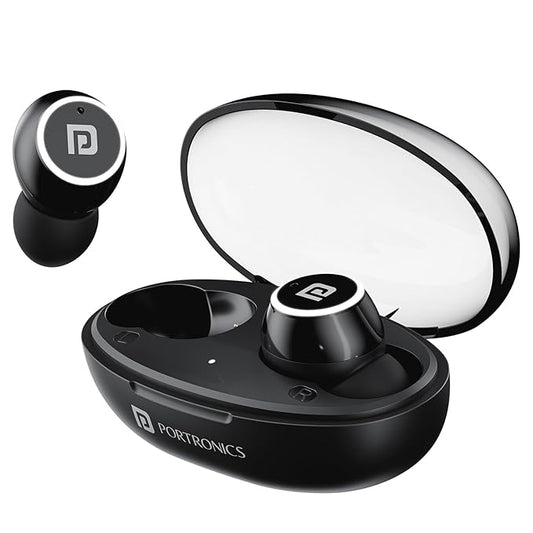 Portronics Harmonics Twins S13 in Ear True Wireless Earbuds with Mic, 24H Playtime, Game/Music Mode, Touch Control, 8mm Driver, Bluetooth 5.3v,IPX5 Water Resistance, Type C Fast Charging(Black)