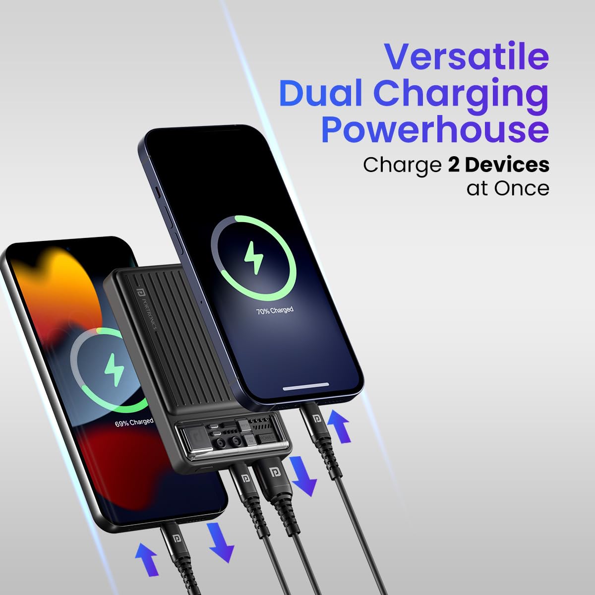 Portronics Luxcell Mini 10K Advanced 10000 mAh Nano Power Bank with 22.5W Max Output, LED Indicator, Mach USB-A Output, Type C PD Output, Type C Input, Wake Up Button(Black)