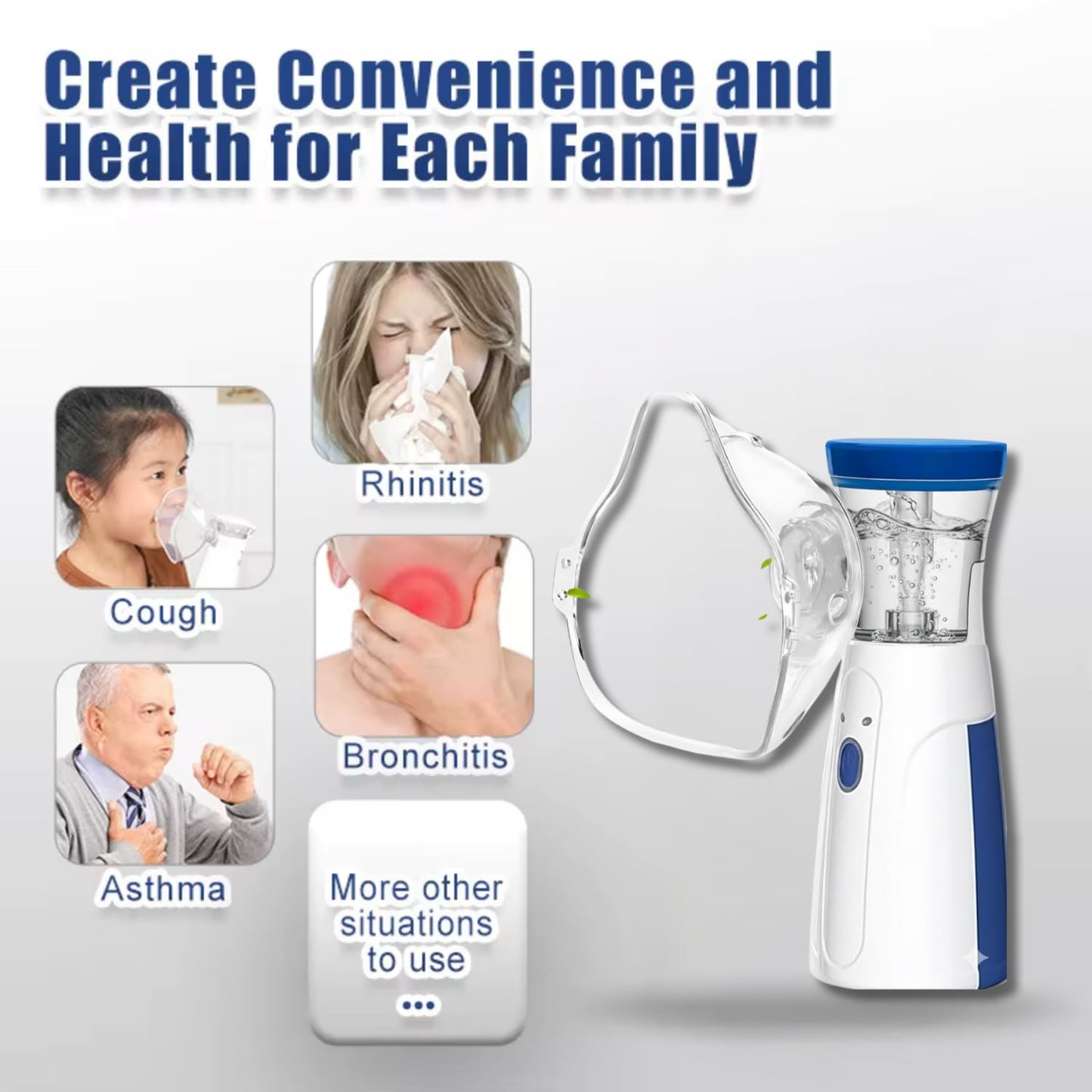 Nebulizer, Portable Mesh Nebulizer for Adults & Kids, Mini Handheld Ultrasonic Inhaler, Low-Noise Steam Vaporizer for Home & Travel, Wireless Vaporizer Machine With Respiratory Mask (Blue, 2026)