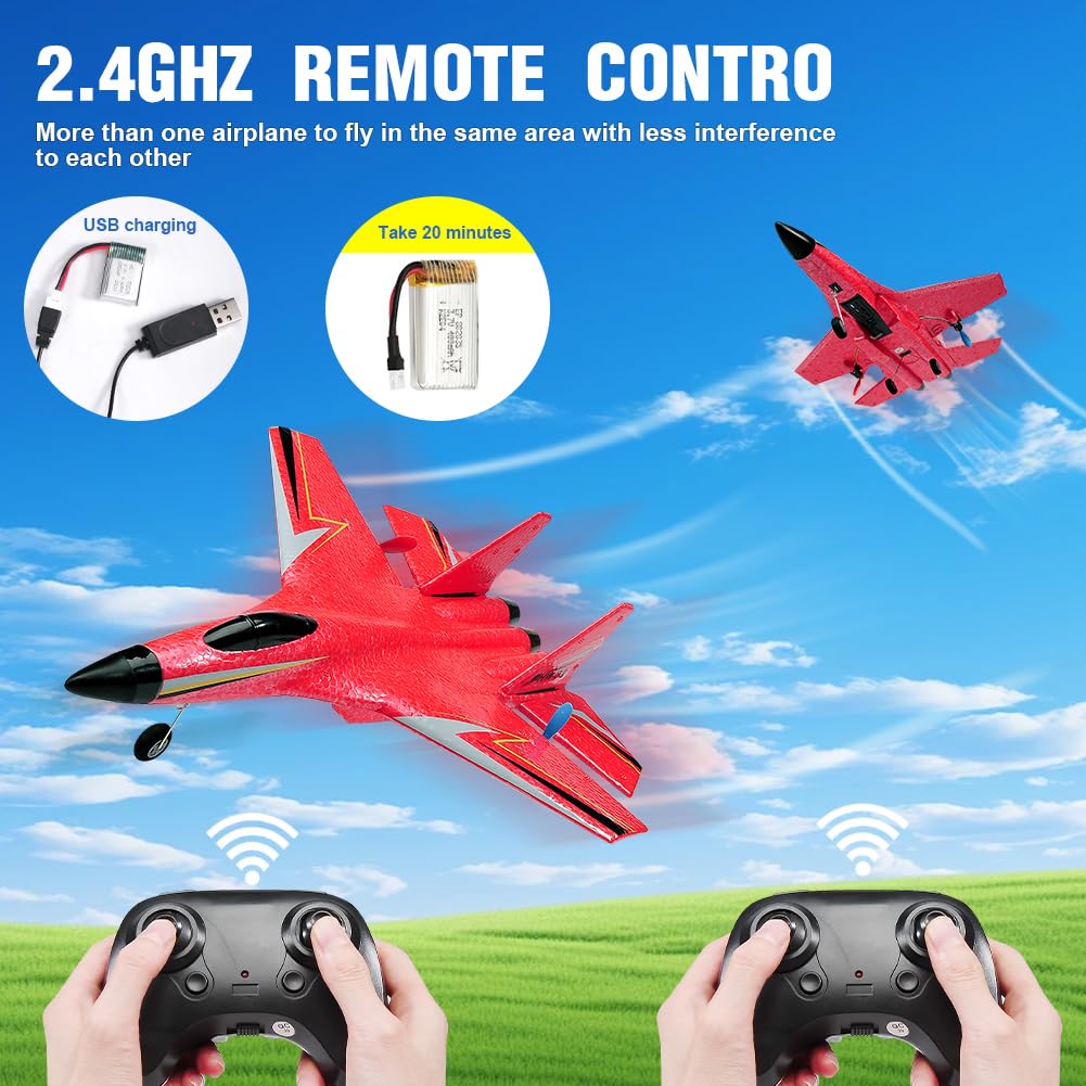 RIDAN Su-27 RC Airplane,2.4GHz 2 Channel Remote Control Plane with Gyro Night Lights and 2 Batteries, Easy to Fly for Adults, Beginners and Kids Toy Vehicle