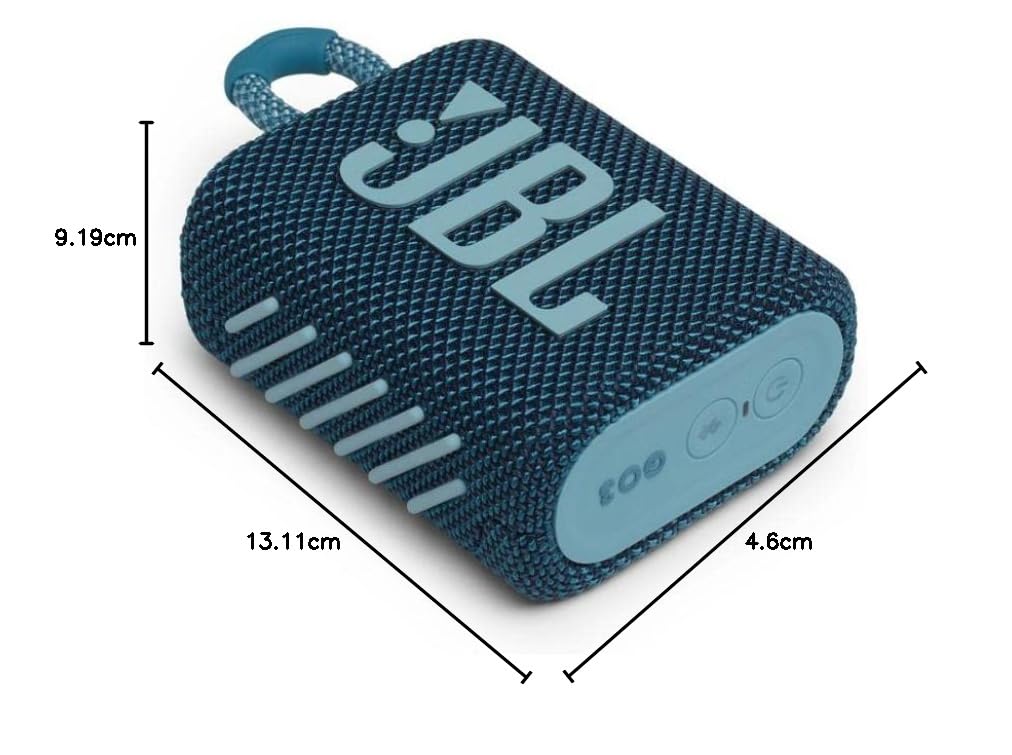 JBL Go 3, Wireless Ultra Portable Bluetooth Speaker, Pro Sound, Vibrant Colors with Rugged Fabric Design, Waterproof, Type C (Without Mic, Blue)