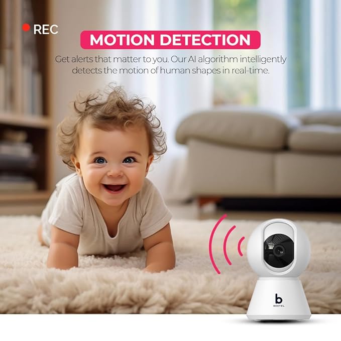 Beetel 3MP Full HD Smart Wi-Fi CCTV Home Security Camera|360° with Pan Tilt|View & 2-Way Talk|Motion Alert|Night Vision|Smart Tracking|SD Card (Upto 256 GB), Alexa & Google Support|CC3