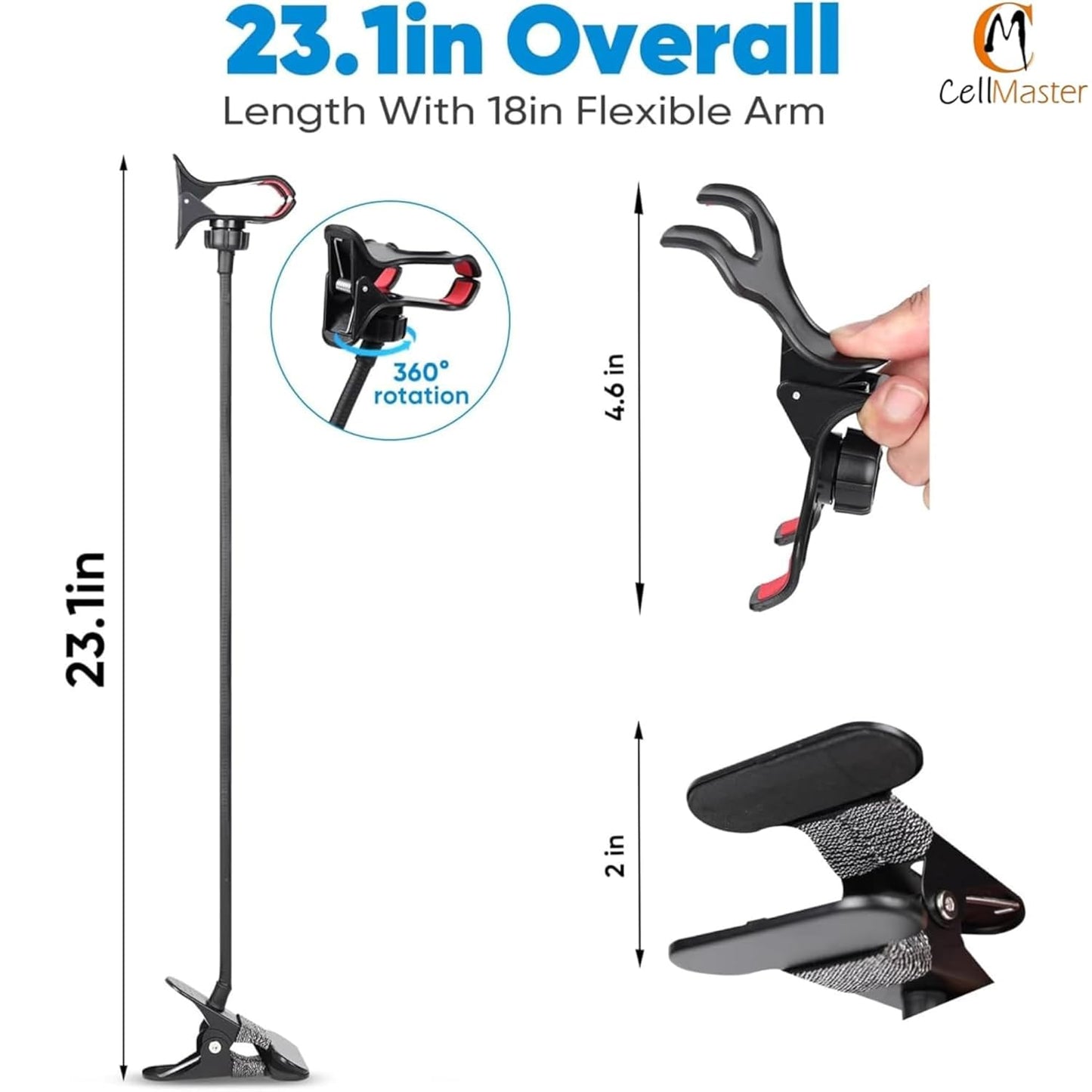 Metal 360 Degree Flexible Portable Foldable -Lazy Stand Bracket Cell Phone Holder/Gooseneck Long Arm Clip Mobile Stand for Table Mobile Stand for Bed Office