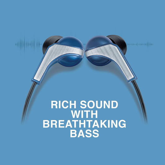 FINGERS SoundBoomerang Wired in-Ear Earphones with Mic (Bundled with Free Zip Carry Case & Golden L-pin Connector) (Imperial Blue + Silver)