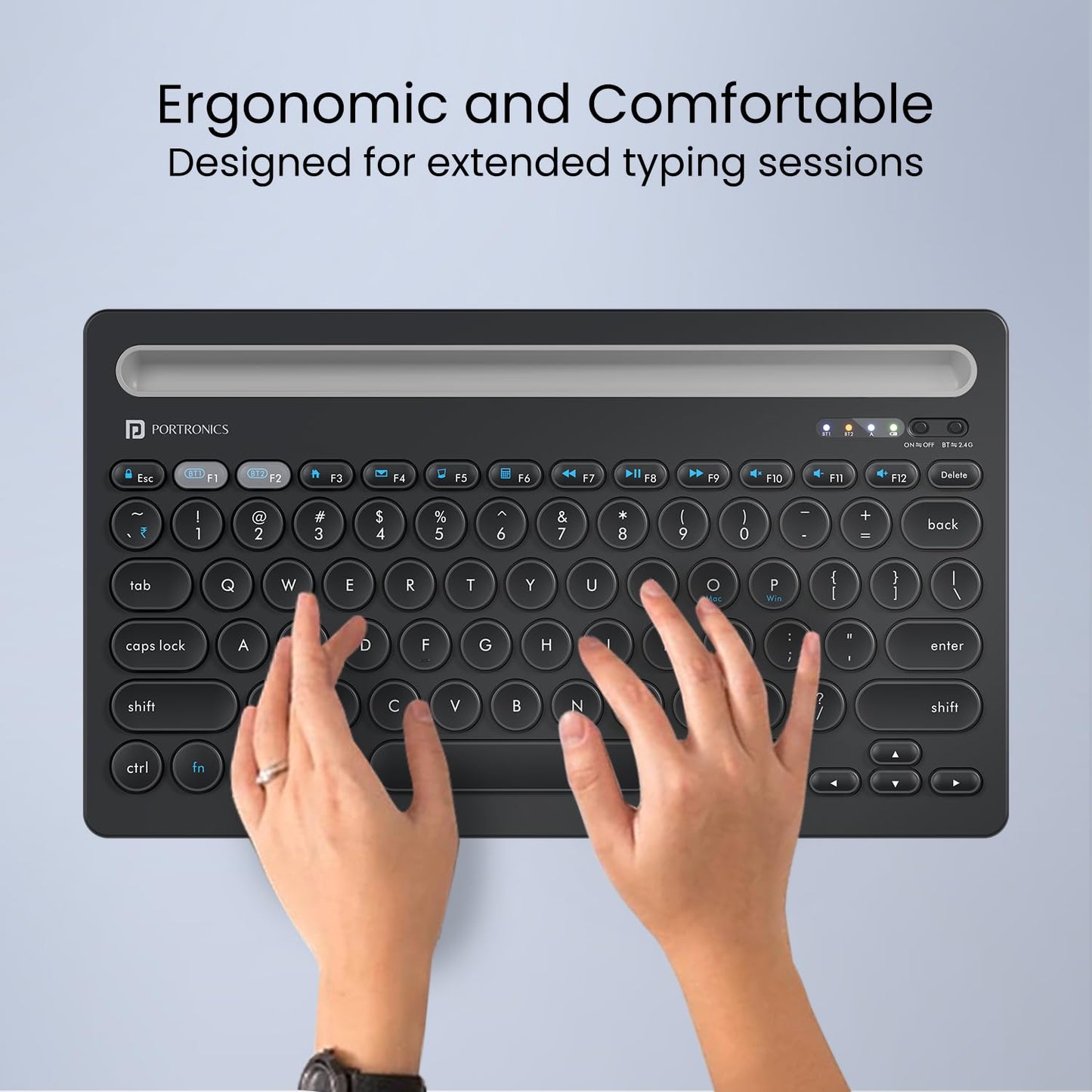 Portronics Bubble Dock Wireless Keyboard with Tablet Holder, Multi-Device Pairing, Rechargeable Battery,Dual Connectivity(2.4 GHz RF & Bluetooth 5.3v)