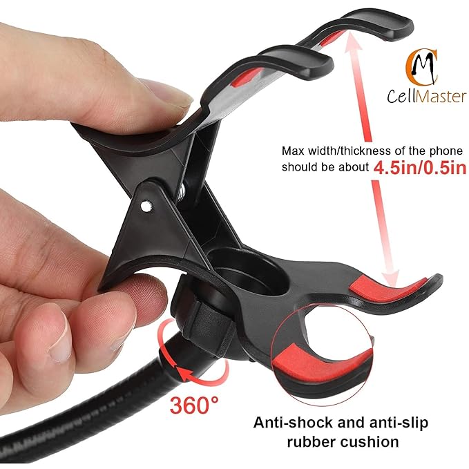 Metal 360 Degree Flexible Portable Foldable -Lazy Stand Bracket Cell Phone Holder/Gooseneck Long Arm Clip Mobile Stand for Table Mobile Stand for Bed Office