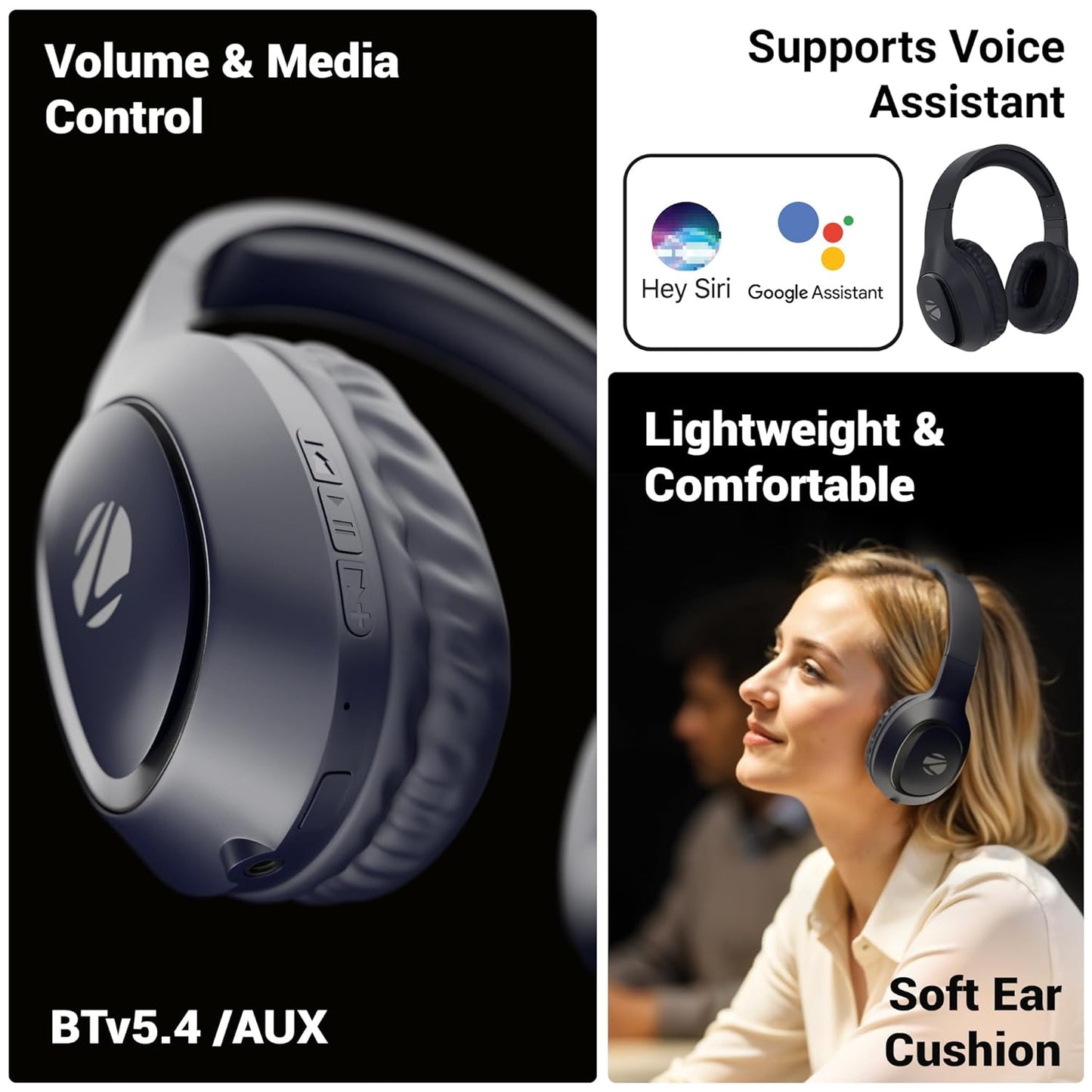 Zebronics Thunder NEO, Wireless Over Ear Headphone, Upto 60 Hours Backup, Gaming Mode, Dual Pairing, Rapid Charge, BT v5.4, AUX, 3 EQ Modes, ENC for Callling, Voice Assistant, Deep Bass (Blue) Visit the ZEBRONICS Store